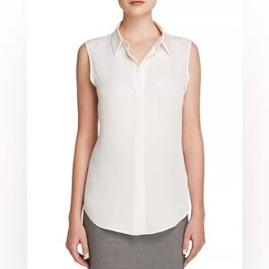 Theory Tanelis Silk Georgette Blouse Tank Top Small Sleeveless Button Ivory